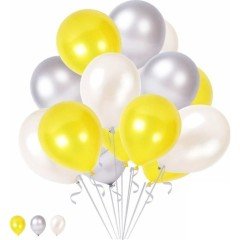 10 Sarı 10 Beyaz 10 Gümüş Konsept Balonlar Metalik Parlak 30-35 cm