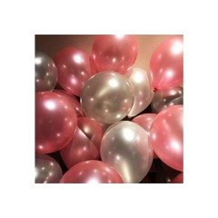 25 Adet Metalik Sedefli (Şeker Pembe-Gümüş Gri) Karışık Balon
