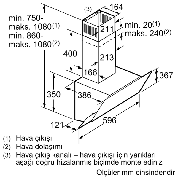 Siemens LC68KAK60T Eğimli Duvar Tipi Davlumbaz