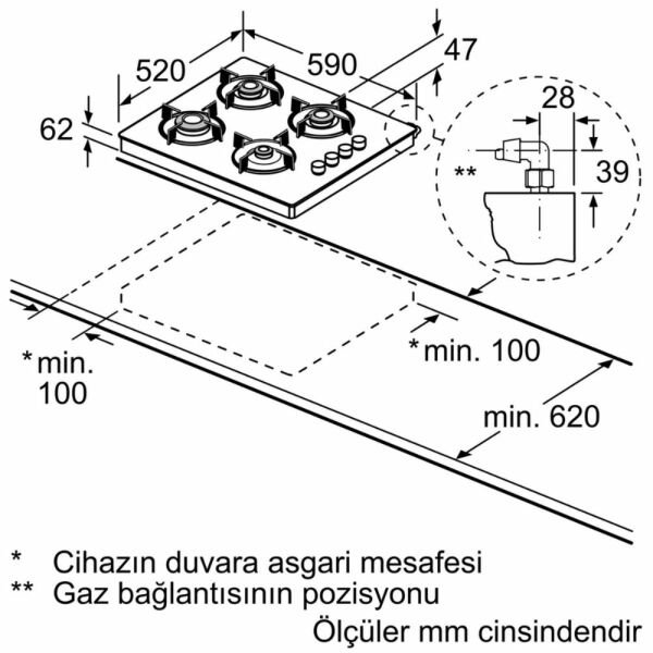 Siemens EB0C2PB82O iQ100 Set Üstü Gazlı Ocak