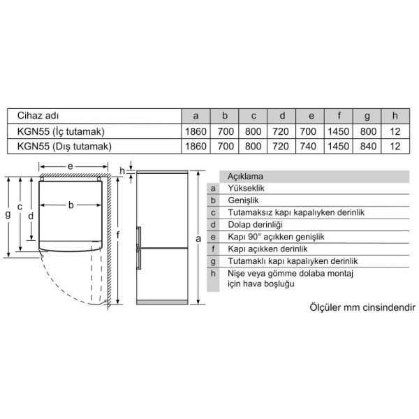 Siemens KG55NVWE0N iQ300 Alttan Donduruculu Buzdolabı