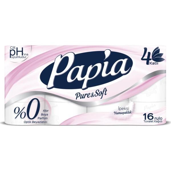 Papia Pure & Soft 4 Katlı Tuvalet Kağıdı 16 Rulo