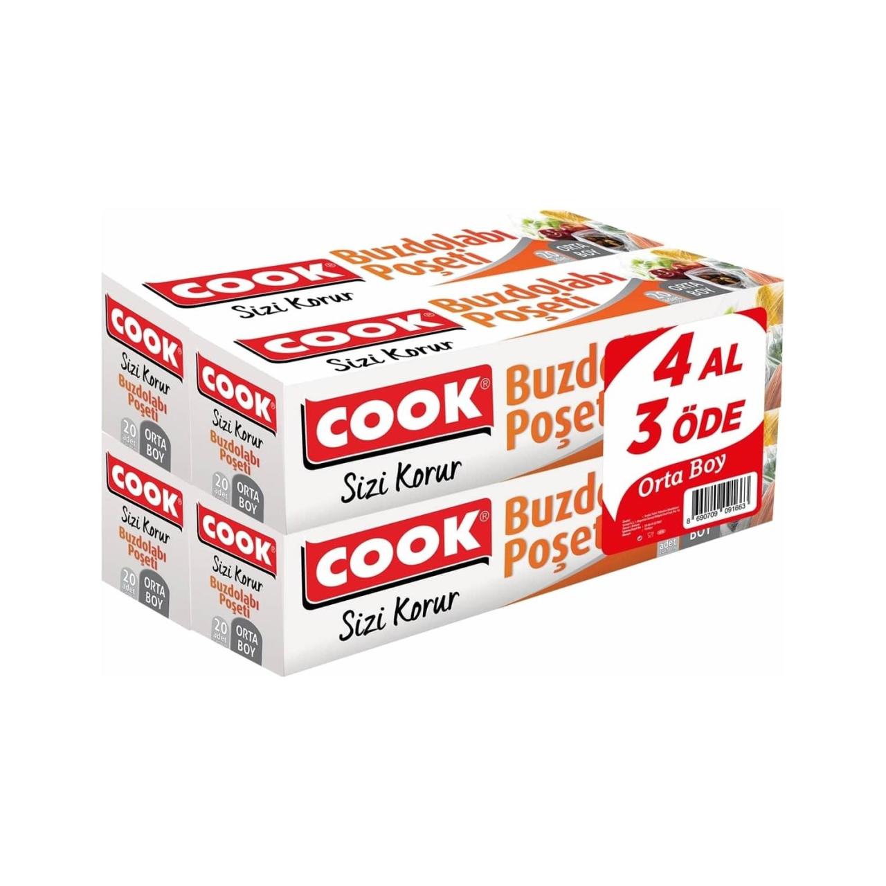 Cook 3+1 Ekononik Paket Buzdolabı Poşeti Orta Boy 24 X 38 Cm (4 Al 3 Öde)