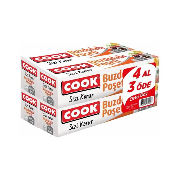 Cook 3+1 Ekononik Paket Buzdolabı Poşeti Orta Boy 24 X 38 Cm (4 Al 3 Öde)