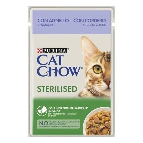 Purina Cat Chow Sterılısed Kısırlaştırılmış Yaş Kedi Maması 85 gr (Kuzu etli ve Yeşil Fasulyeli)