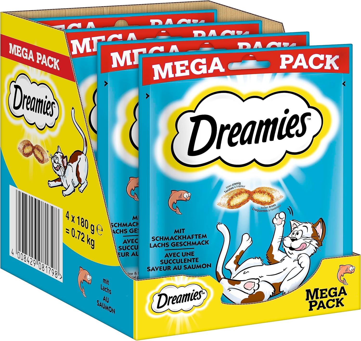 Dreamies Mega Pack somonlu ödül maması 180 Gram X 4 Adet Kutu