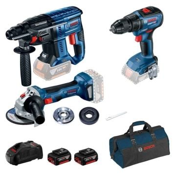 Bosch 18V 3lü Set Gsr 18V-50 Vidalama + Gbh 180 Kırıcı Delici + Gws 18 Taşlama Makinası + Gba 18 + 2x5.0 Ah Akü