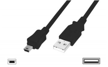 Assmann Usb 2.0 Bağlantı Kablosu, Usb A Erkek - Usb Mini B (5 Pin) Erkek, 1 Mt, Awg 28, Usb 2.0 Uyumlu, Ul, Siyah Renk (Ak-300130-010-S)