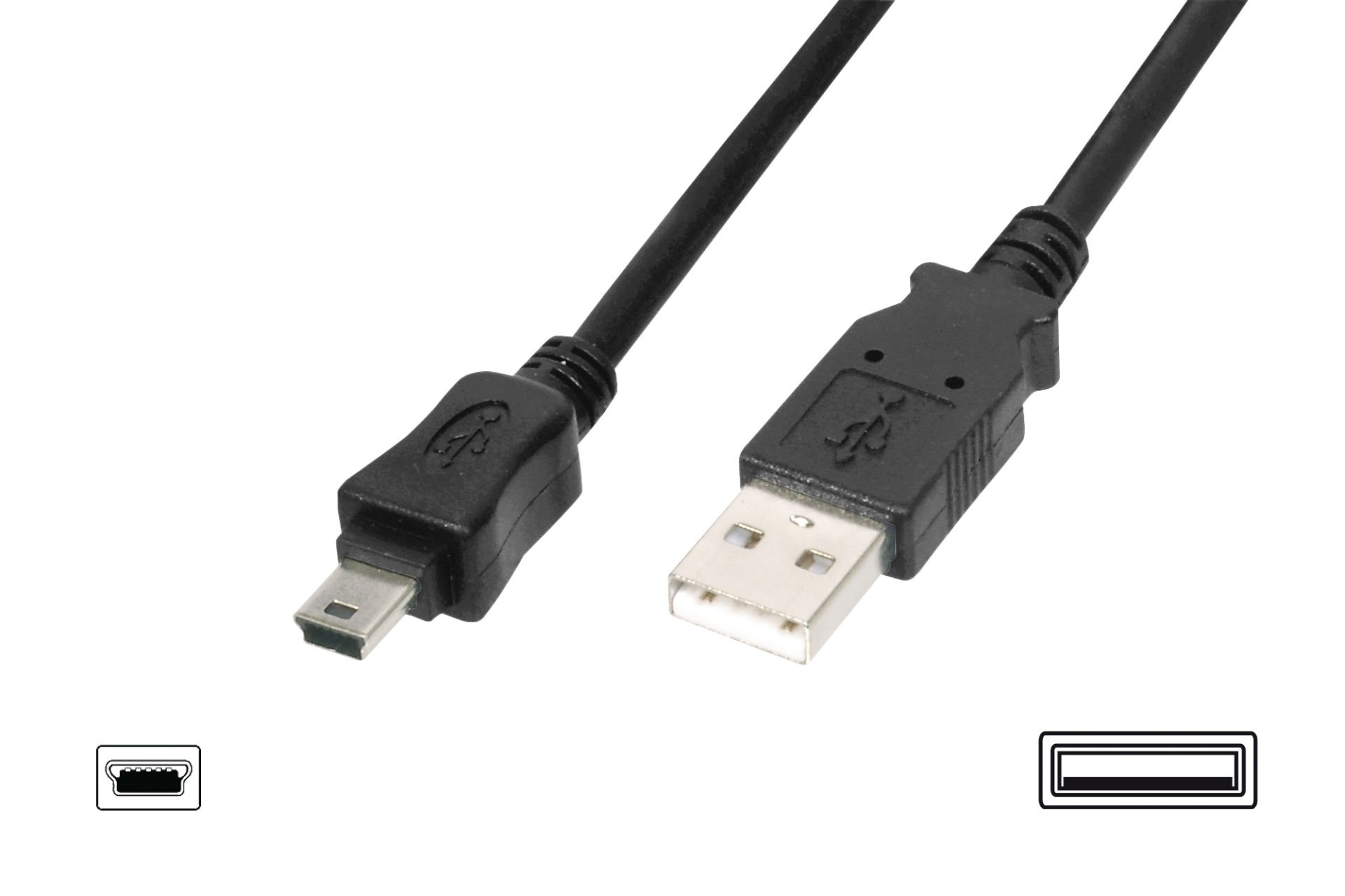 Assmann Usb 2.0 Bağlantı Kablosu, Usb A Erkek - Usb Mini B (5 Pin) Erkek, 1.80 Mt, Awg 28, Usb 2.0 Uyumlu, Ul, Siyah Renk