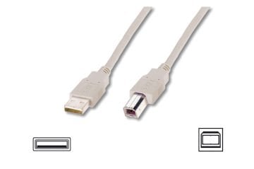 Assmann Usb 2.0 Bağlantı Kablosu, Usb A Erkek - Usb B Erkek, 3 Mt, Awg 28, Usb 2.0 Uyumu, Ul, Bej Renk