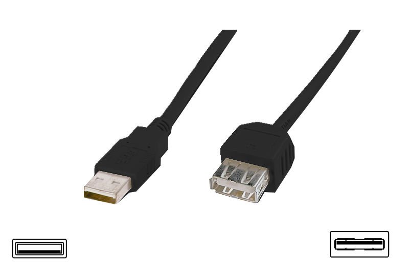 Assmann Usb 2.0 Uzatma Kablosu, Usb A Erkek - Usb A Dişi, 1.80 Mt, Awg 28, Usb 2.0 Uyumlu, Ul, Siyah Renk