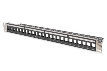 Assmann Digitus Modüler Patch Panel, Zırhlı, 24-Port Boş, 1U, Kabinete Monte Edilebilir, Şeffaf Etiket Alanına Sahip, Siyah Renk