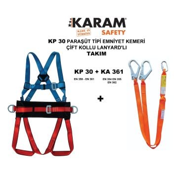 Karam Paraşüt Tipi Emniyet Kemeri Göğüs Metal Tokalı Alt Bağlantılı Kolon Halatlı EN 361-358