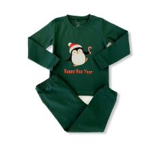 Yeni Yıl Konseptli Yeşil Penguen Pijama Takımı