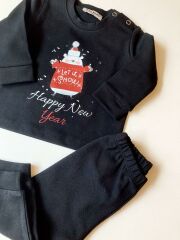 Yeni Yıl Let ıt Snow Siyah Pijama Takımı Noel Konseptli
