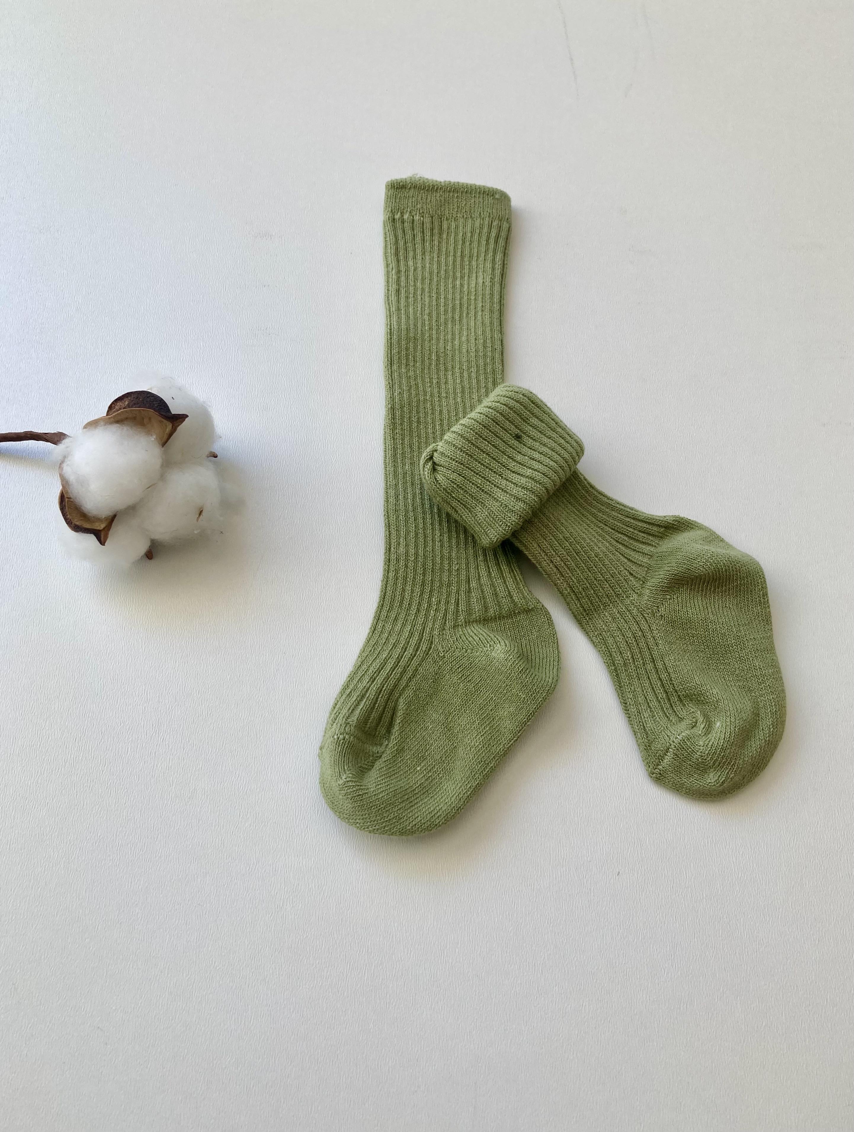 Yağ Yeşili Fitilli Diz Altı Çorap
