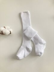 Beyaz Dizaltı Fitilli Çorap