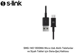 S-link SMG-140 1.3A Micro Usb Siyah Data + Şarj Kablosu