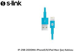 S-link IP-298 2A Mavi iPhone5/6/iPad Lightning Kablosu