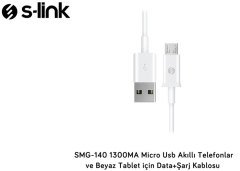 S-link SMG-140 1.3A Micro Usb Beyaz Data + Şarj Kablosu