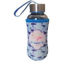My Bottle Kılıflı Cam Matara - Flamingolu Mavi Renk