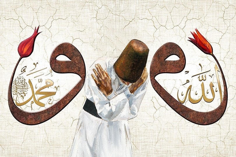 Allah(cc) Muhammed(sav)  Semazen Vav Kanvas Tablo