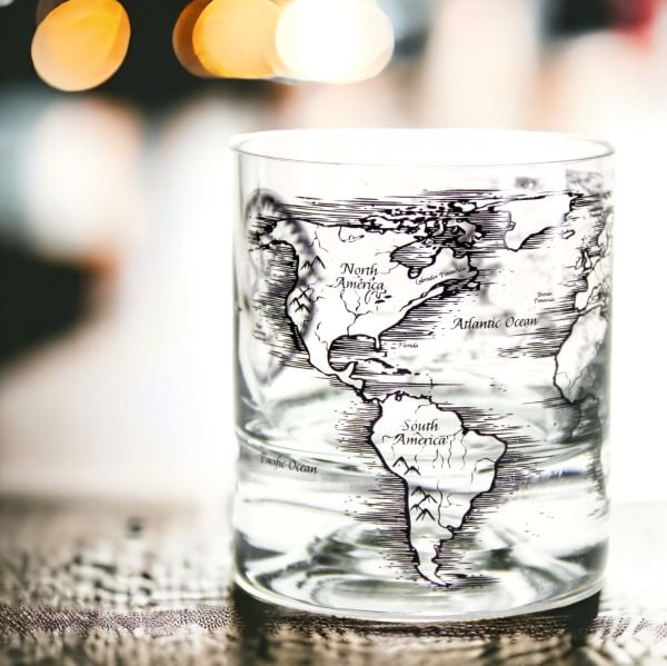 Dünya Haritası ve Pusula Kişiye Özel Paşabahçe Viski Bardağı