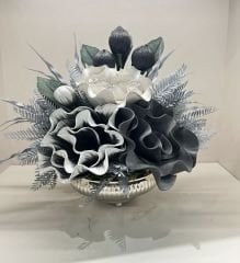 Yapay çiçekli Gümüş çizgili vazo
