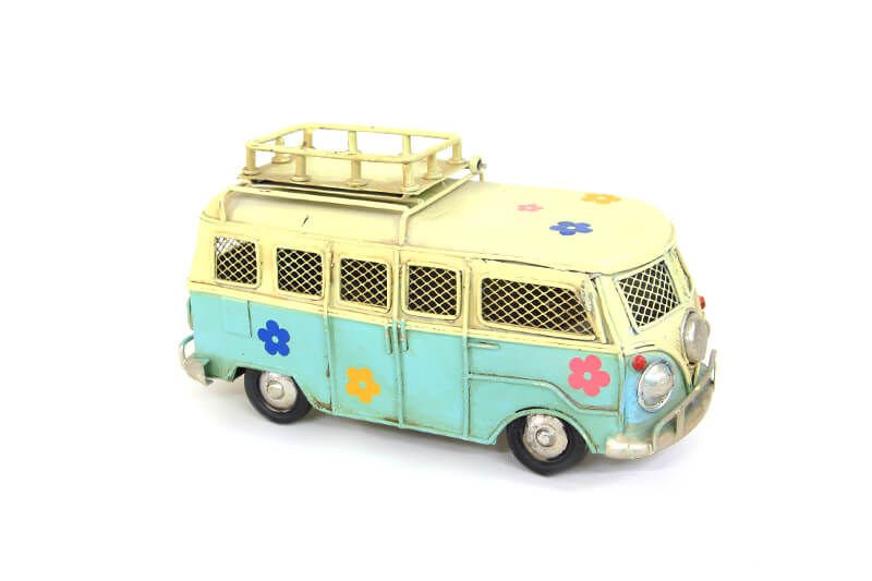 Dekoratif Metal Minibüs Çerçeveli Kumbaralı Mavi 16*15 cm