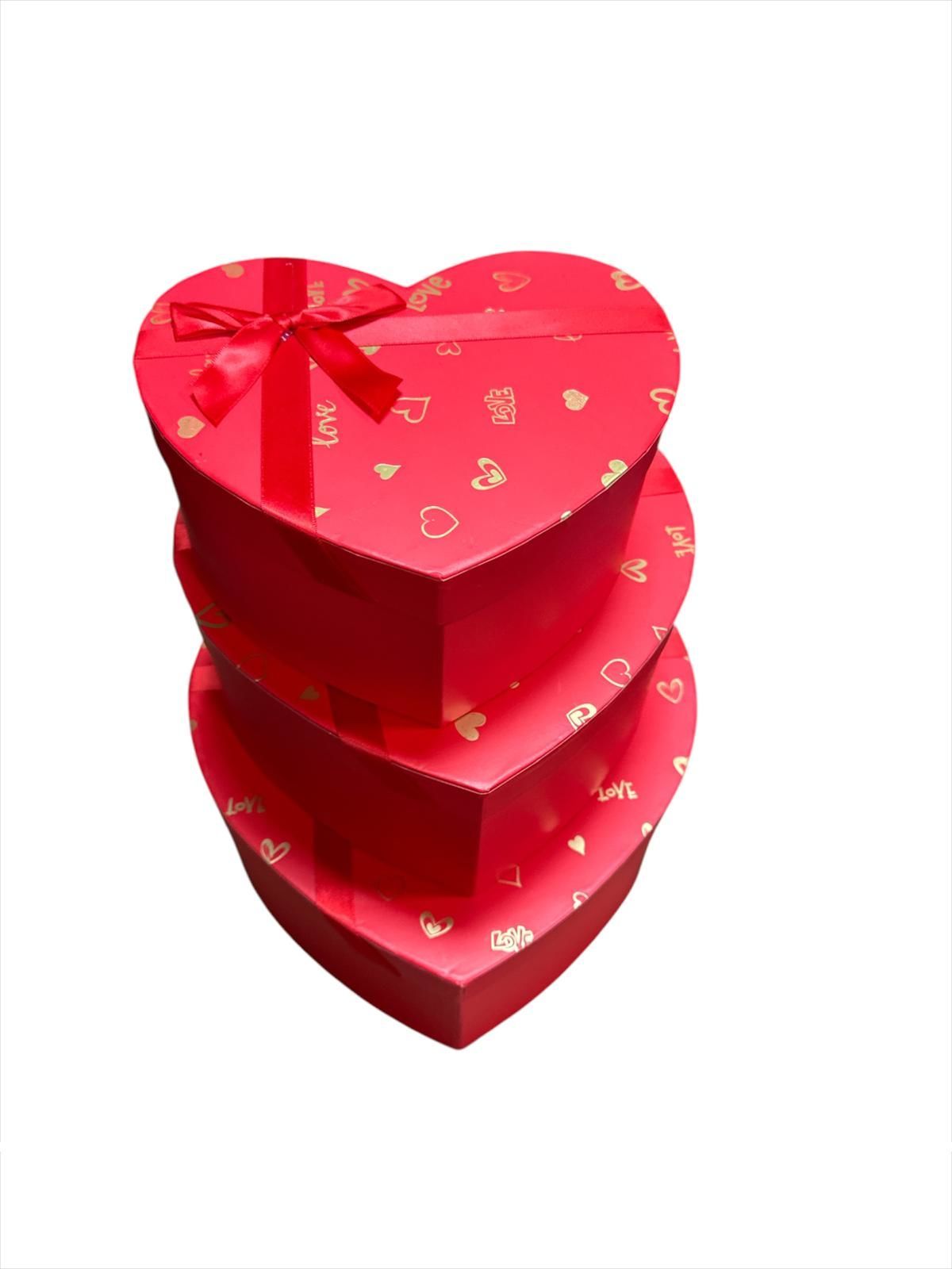Sevgililer Günü Küçük Kalp Kutu 3'lü Kırmızı Kalp ve Love Baskılı 12523