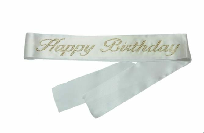 Happy Birthday Beyaz Gold Taşlı Kuşak