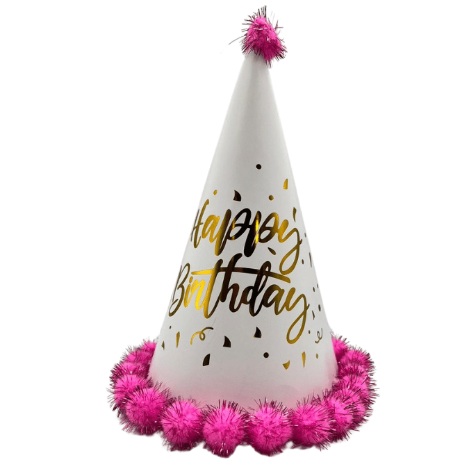 Ponponlu Şapka Happy Varaklı 25 Cm Pembe