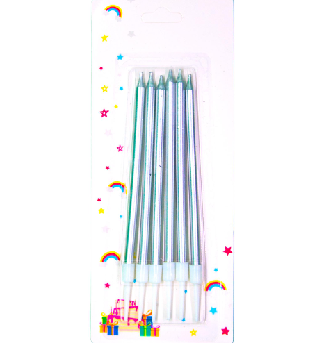 13 Cm Uzun İnce Mum 6'lı Gümüş