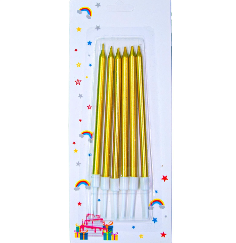 13 Cm Uzun İnce Mum 6'lı Gold
