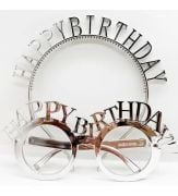 Happy Birthday Taç Gözlük Gümüş Set
