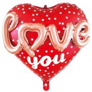 Kırmızı Benekli 3D Love You Folyo Balon 60*64 cm