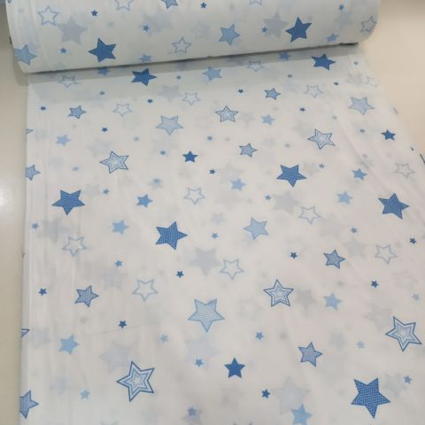 Mavi Küçük-Büyük Yıldızlar Poplin Kumaş