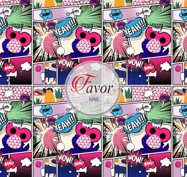 Pop Art Karikatür Desenli Kumaş
