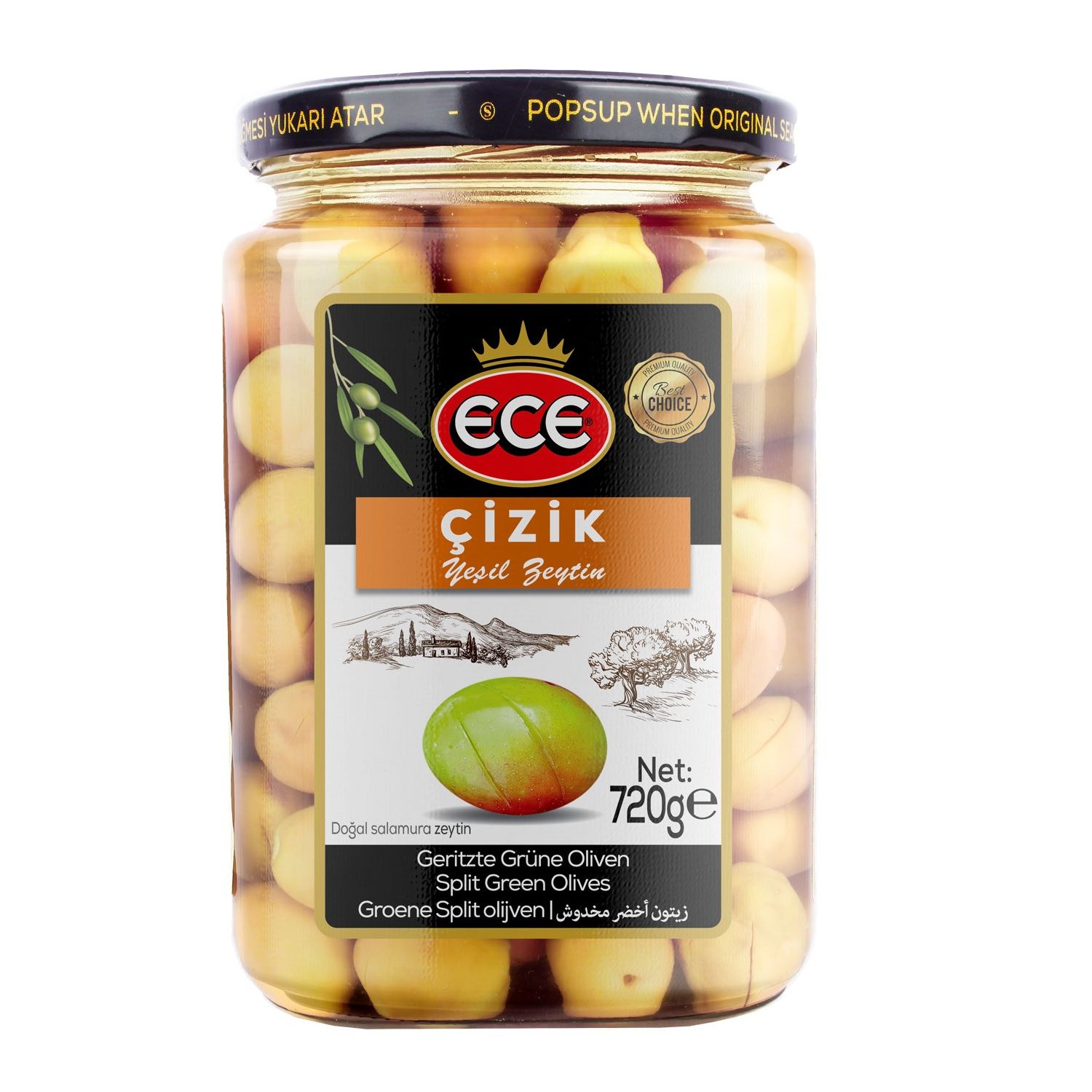 ECE YEŞİL ZEYTİN ÇİZİK 720G KARE CAM SÜZME:400G 1*12