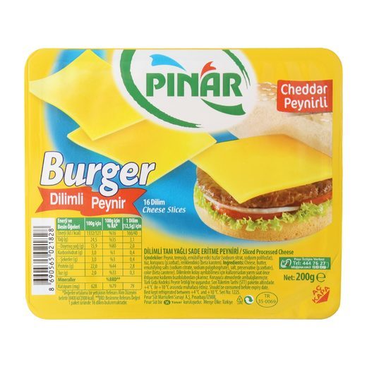 PINAR P.BURGER PEYNİRİ 200G 16 DİLİM 1*12