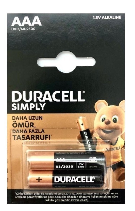 PİL DURACELL İNCE PİL 2'Lİ AAA SIMPLY 1*10*12