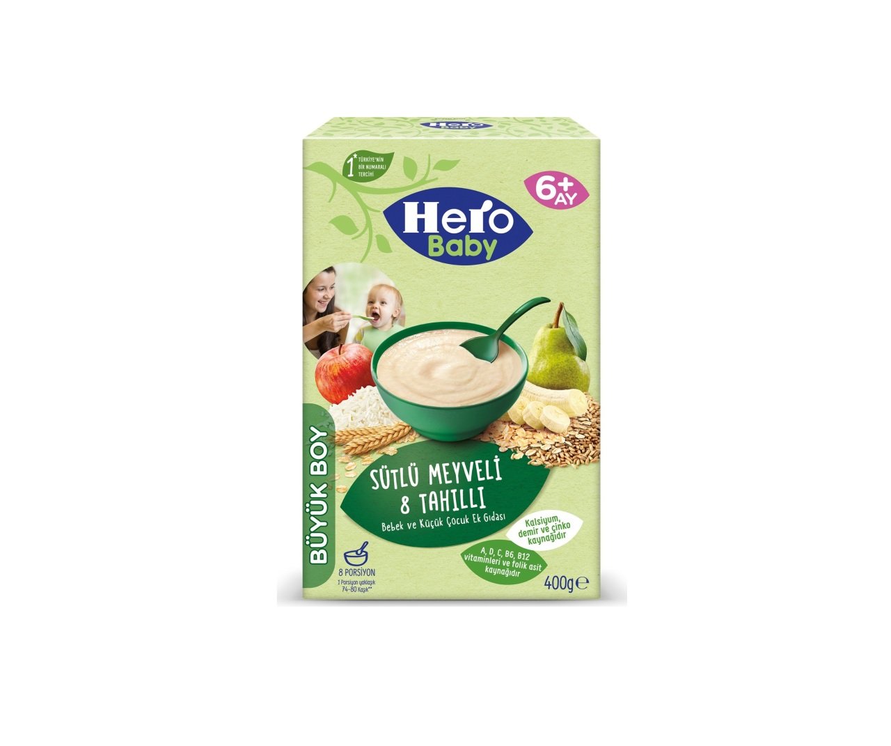 HERO BABY KAŞIK MAMA. 400GR SÜT MEYV.8TAHIL 5992-04 1*6