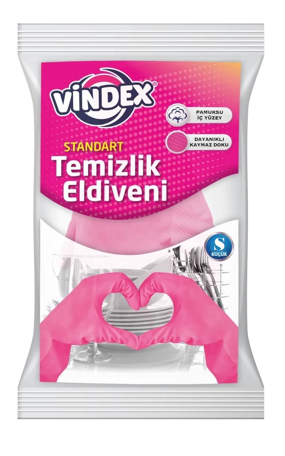 VİNDEX TEMİZLİK ELDİVENİ STANDART KÜÇÜK PEMBE 1*12*10