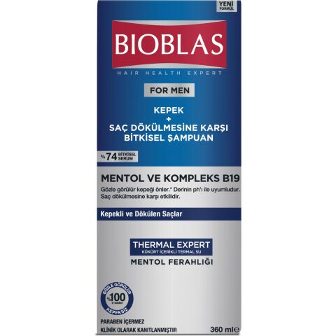 BİOBLAS Ş.360ML MEN MENTOL VE KOMPLEKS B19 KEPEKLİ& DÖKÜLEN SAÇ 1*24