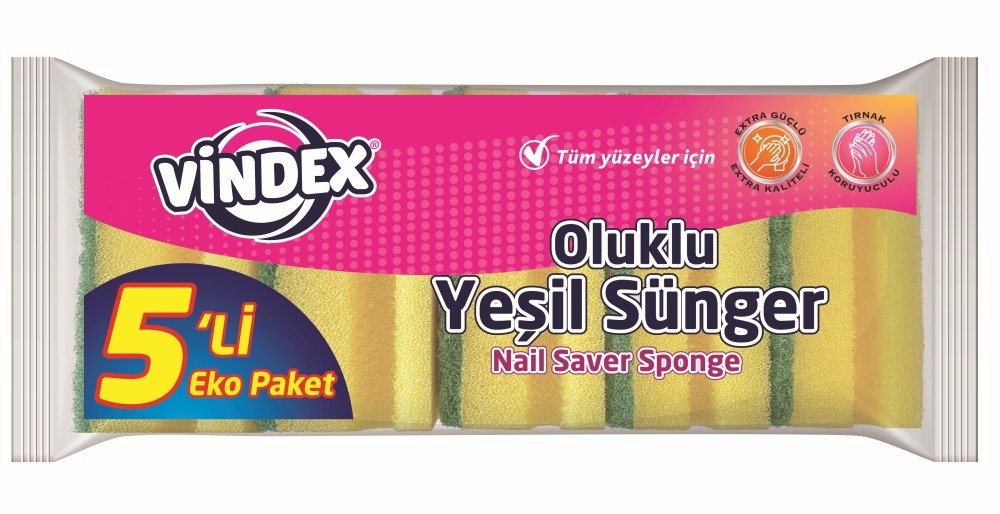 VİNDEX BULAŞIK SÜNGERİ KLASİK 5Lİ OLUKLU 1*24