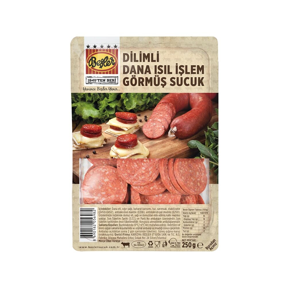 BEŞLER S.SUCUK 250GR DİLİMLİ DANA ISIL İŞL.GÖR.1*8