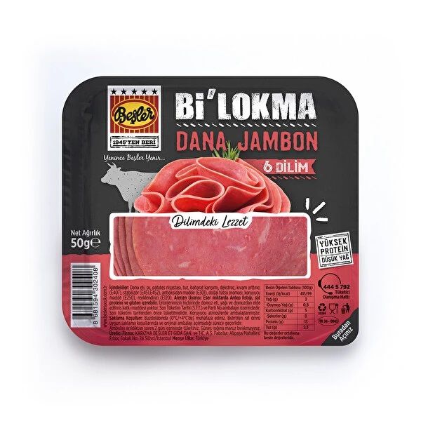 BEŞLER S.Bİ LOKMA JAMBON DİLİM DANA 6 DİLİM 50GR 1*12