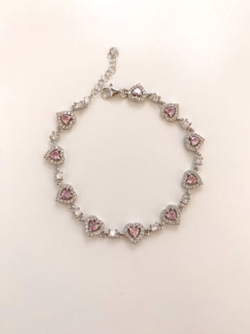 925 Gümüş | Pink Heart Zirkon Taşlı Bileklik