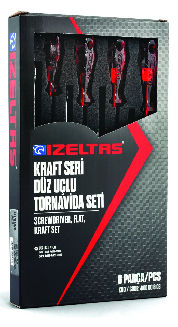 İzeltaş 4100008108 8 Parça Kraft Düz Tornavida Serisi