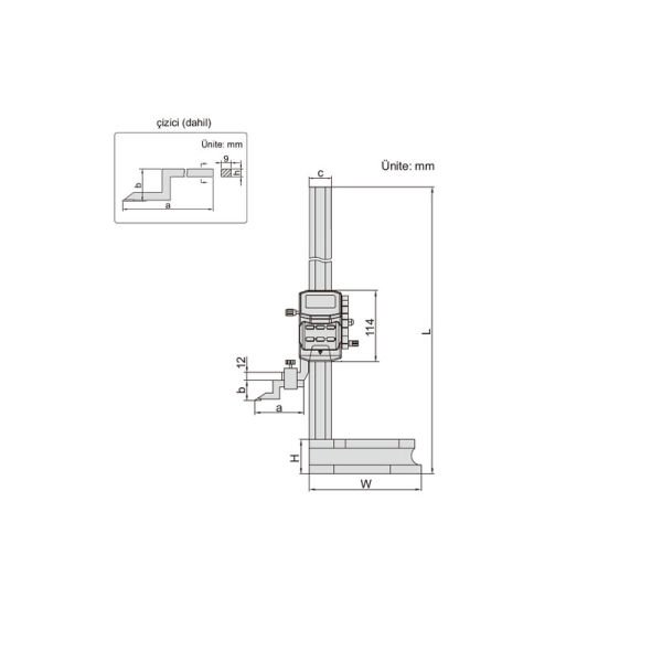 Insize 1156-300 Makaralı Dijital Yükseklik Mihengiri 0-300 mm